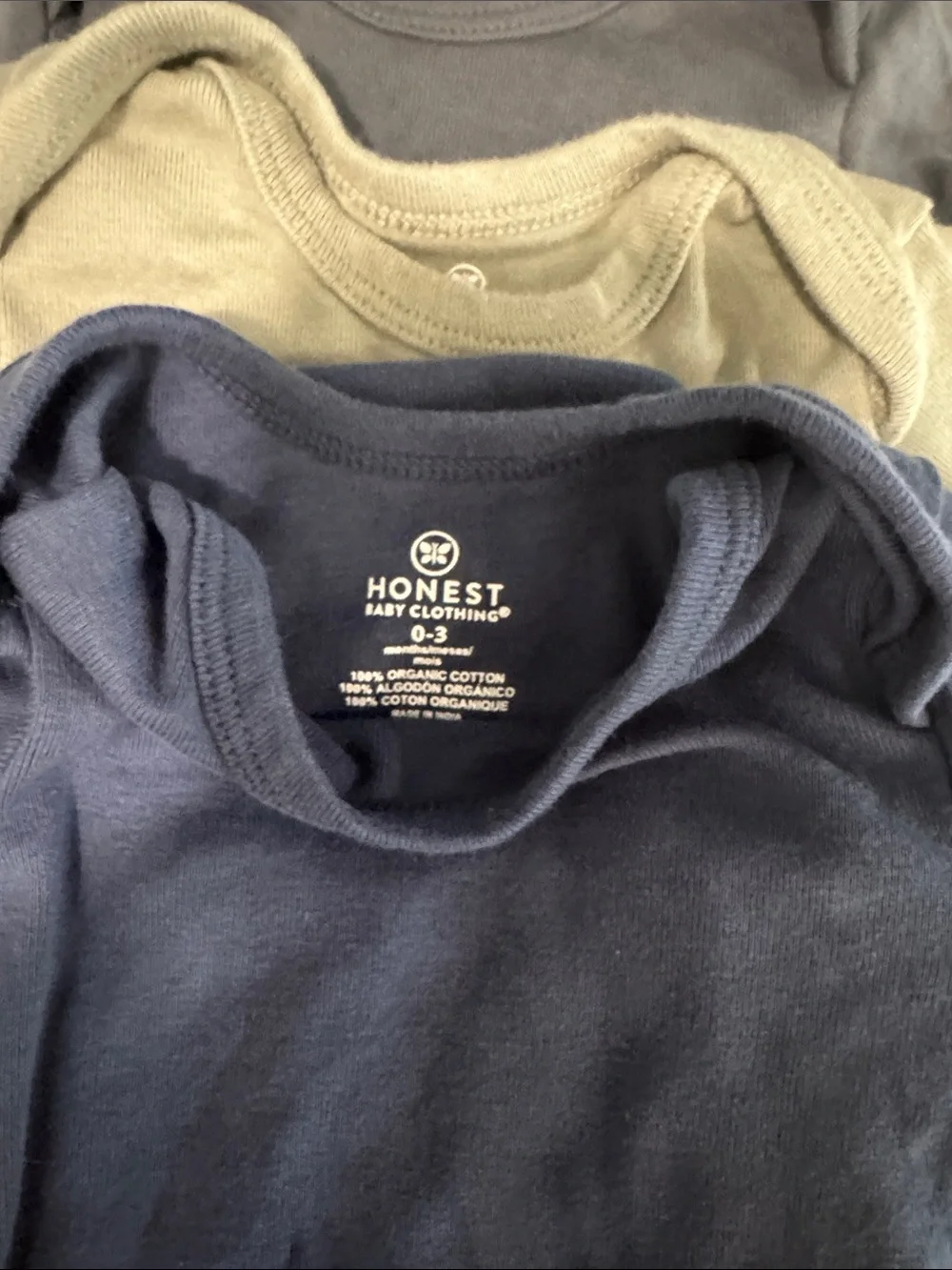 Honest brand Set of 3 Baby Short-Sleeve Bodysuits - Blue, Light Gray, Navy